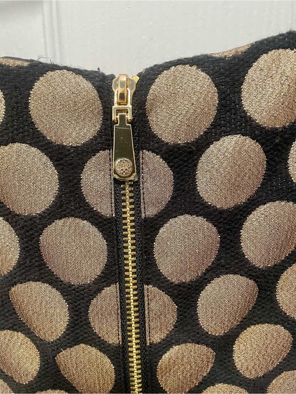 Vince Camuto Sleeveless Black and Gold Polka Dot Peplum Top - Picture 4 of 4